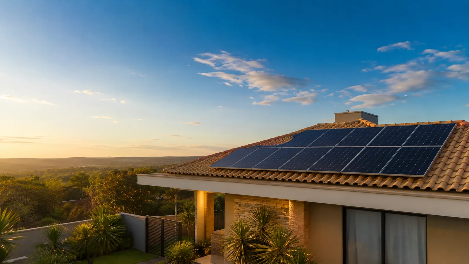 Painéis solares instalados em telhado residencial em Brasília